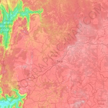 Shirasi Taluk topographic map, elevation, terrain