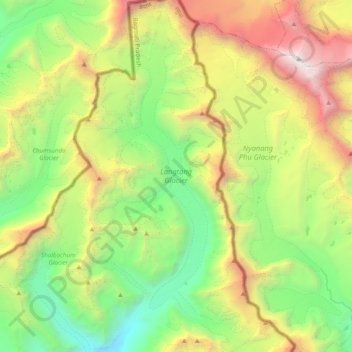 Langtang Glacier topographic map, elevation, terrain