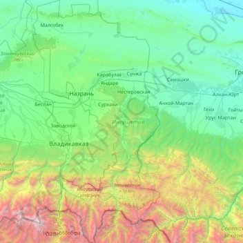 Ingushetia topographic map, elevation, terrain
