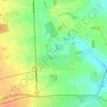 Riseholme CP topographic map, elevation, terrain