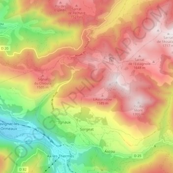 Sorgeat topographic map, elevation, terrain