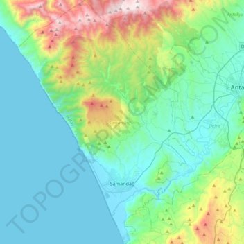 Samandağ topographic map, elevation, terrain