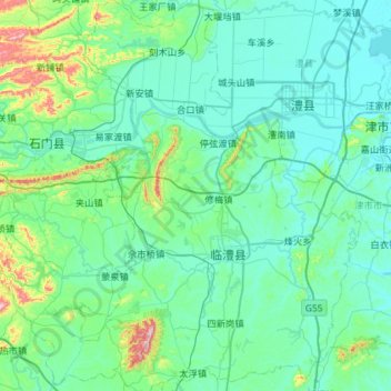 Linli County topographic map, elevation, terrain