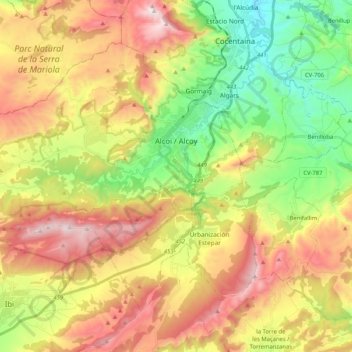 Alcoy topographic map, elevation, terrain