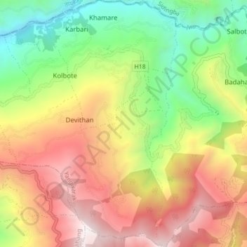 Tharpu topographic map, elevation, terrain