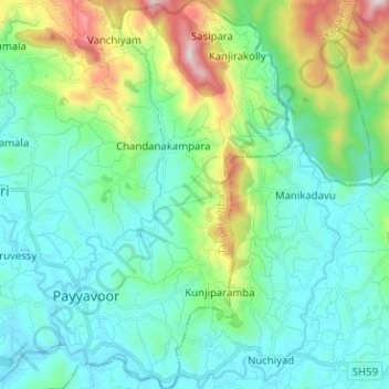 Payyavoor topographic map, elevation, terrain