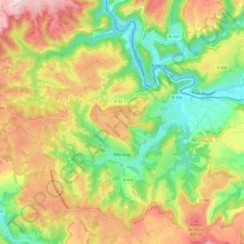 Sébrazac topographic map, elevation, terrain