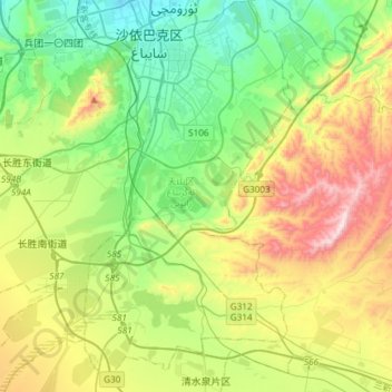 Tianshan District topographic map, elevation, terrain