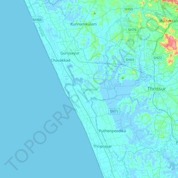 Chavakkad topographic map, elevation, terrain