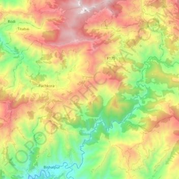 Melauli topographic map, elevation, terrain