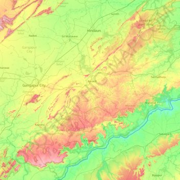 Karauli topographic map, elevation, terrain