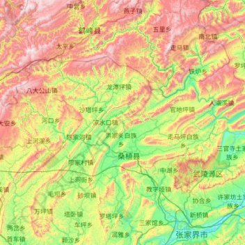 Sangzhi County topographic map, elevation, terrain