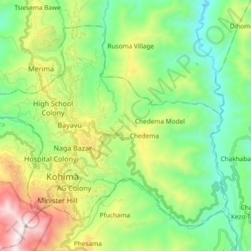 Kohima Sadar topographic map, elevation, terrain