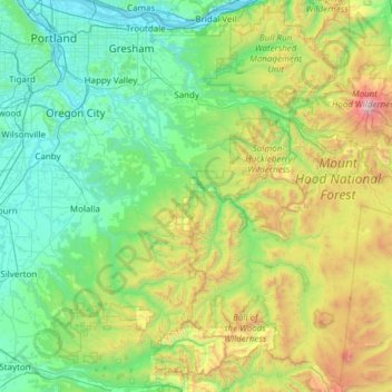 Clackamas County topographic map, elevation, terrain