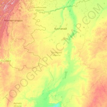 Kostanay Region topographic map, elevation, terrain