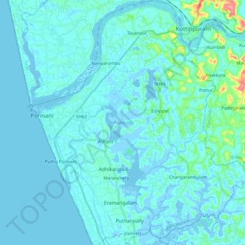 Ponnani topographic map, elevation, terrain