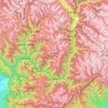 Anjaw District topographic map, elevation, terrain