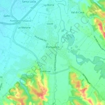 Ponsacco topographic map, elevation, terrain