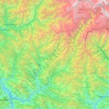 Ghansali topographic map, elevation, terrain