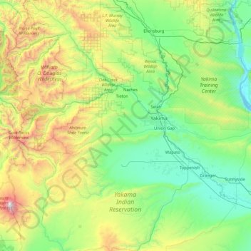 Yakima County topographic map, elevation, terrain