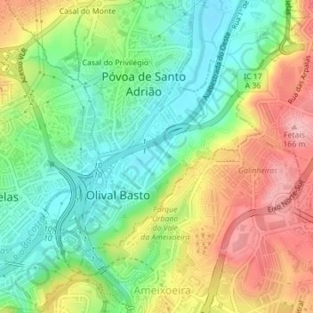 Olival Basto topographic map, elevation, terrain