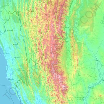 État Chin topographic map, elevation, terrain