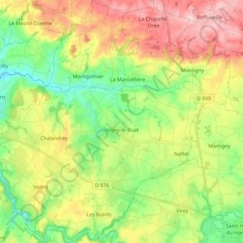 Isigny-le-Buat topographic map, elevation, terrain