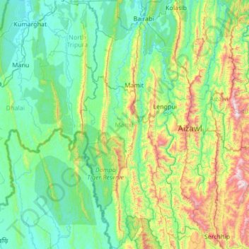 Mamit topographic map, elevation, terrain