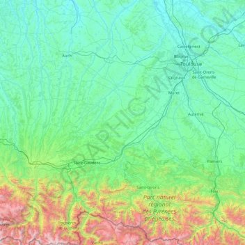 Alto-Garona topographic map, elevation, terrain