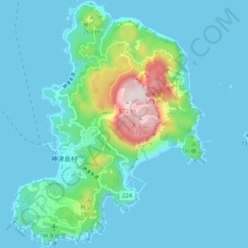 神津島 topographic map, elevation, terrain