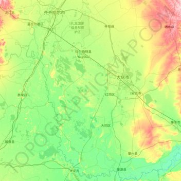 大庆市 topographic map, elevation, terrain