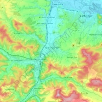 Wehretal topographic map, elevation, terrain