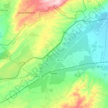 Yellel topographic map, elevation, terrain