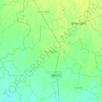 Kishanganj topographic map, elevation, terrain