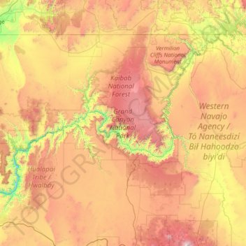 Grand Canyon National Park topographic map, elevation, terrain