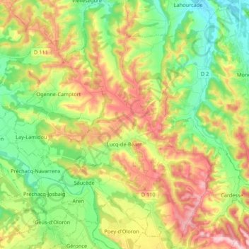Lucq-de-Béarn topographic map, elevation, terrain