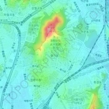 Hoegi-dong topographic map, elevation, terrain