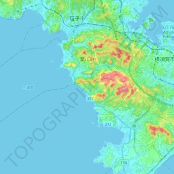葉山町 topographic map, elevation, terrain