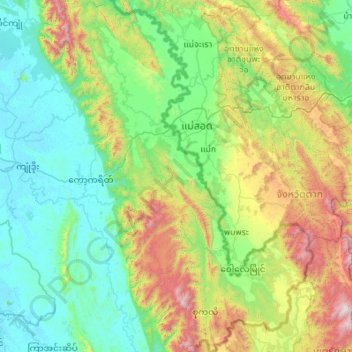 Myawaddy topographic map, elevation, terrain