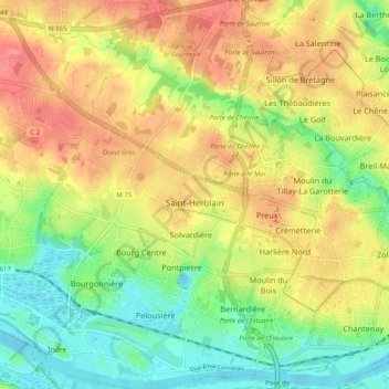 Saint-Herblain topographic map, elevation, terrain