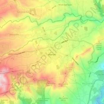 Atenas topographic map, elevation, terrain