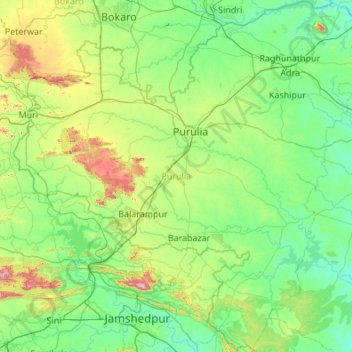 Purulia District topographic map, elevation, terrain