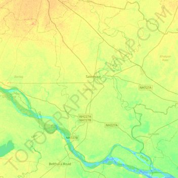 Salempur topographic map, elevation, terrain