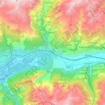 Leuk Stadt topographic map, elevation, terrain