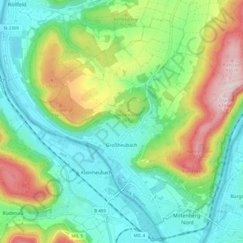 Großheubach topographic map, elevation, terrain
