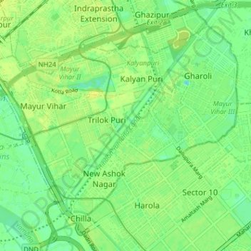Mayur Vihar Tehsil topographic map, elevation, terrain