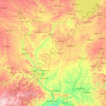 Illinois topographic map, elevation, terrain