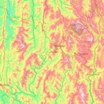 Khawzawl topographic map, elevation, terrain