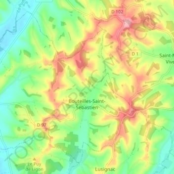 Bouteilles-Saint-Sébastien topographic map, elevation, terrain