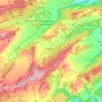 la Llacuna topographic map, elevation, terrain